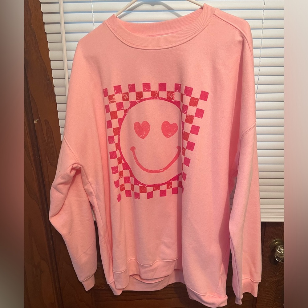 Pink Lily Smiley Face Pullover Sweatshirt